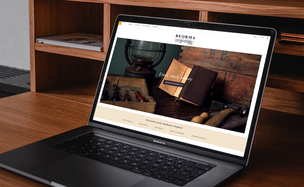 Beorma Leather Company website design and development project on laptop screen
