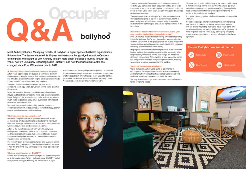 The Hub magazine feature spotlight Ballyhoo and Anthony Chaffey