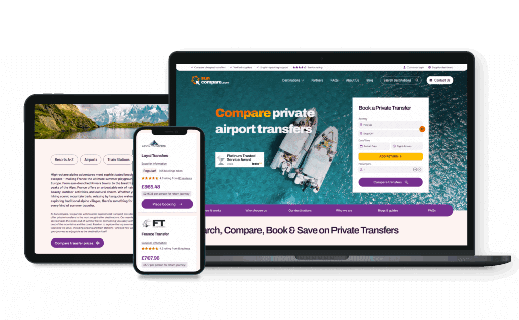 Suncompare website design on iPad, desktop and mobile