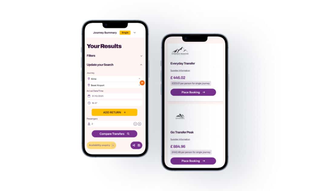 Suncompare booking comparison on two mobile devices