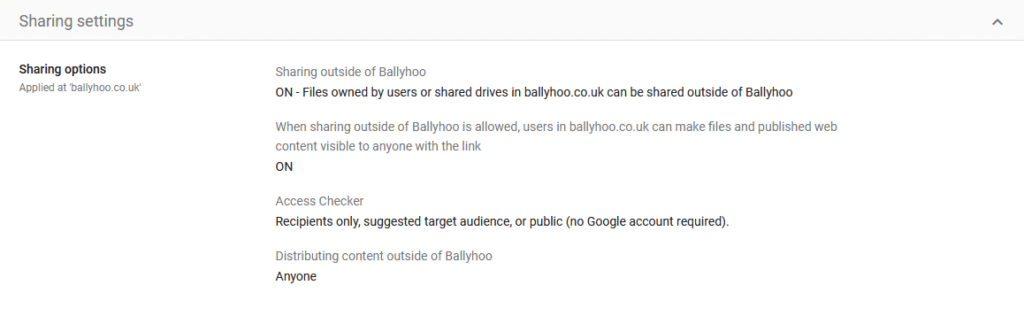 Google Drive sharing options